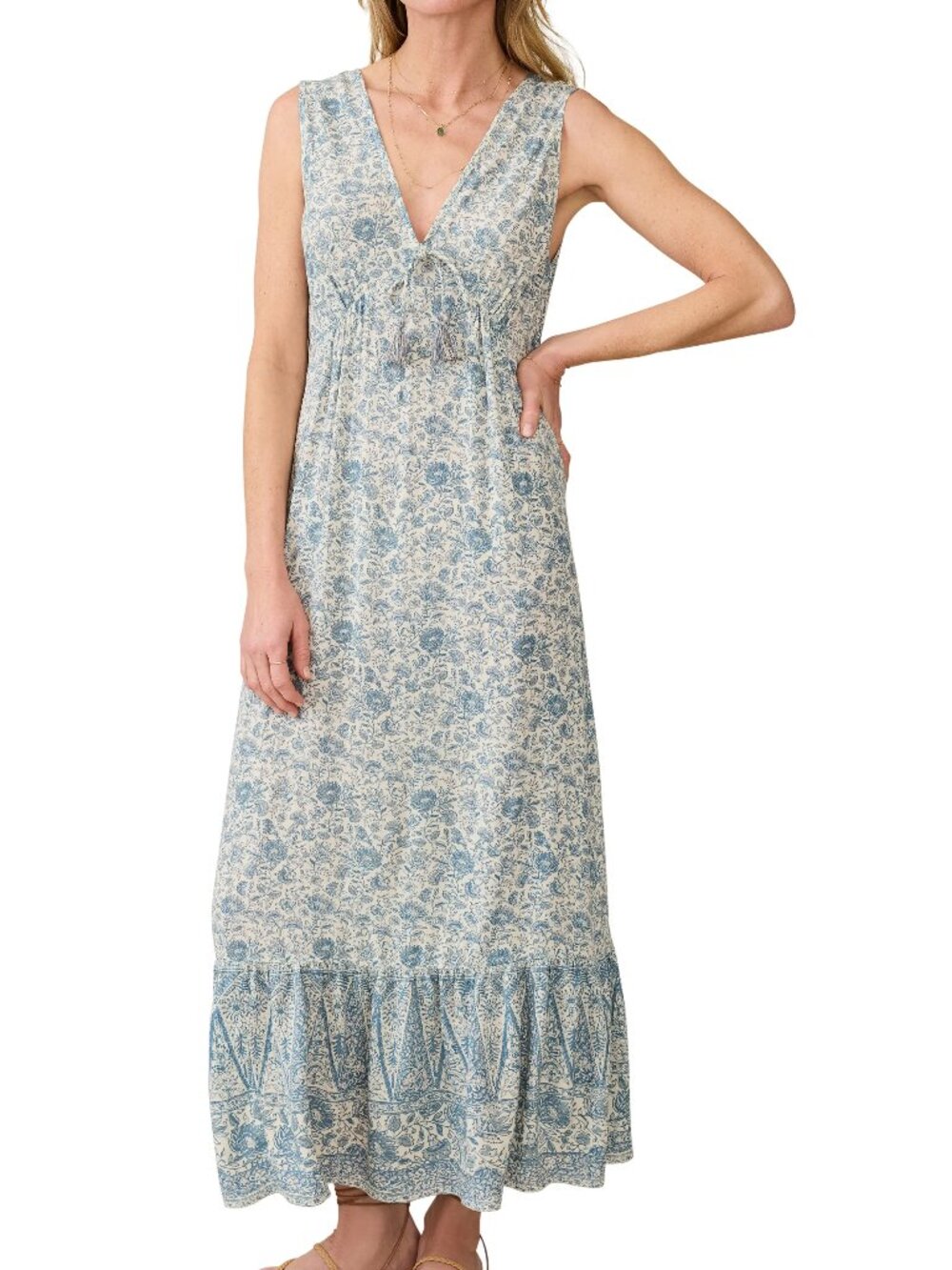 Faherty "Eden" Floral Print Ruffle Hem Maxi Dress